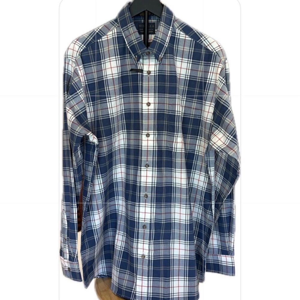 Viyella NWOT  Blue Plaid Long Sleeve Button-Up Shirt L
